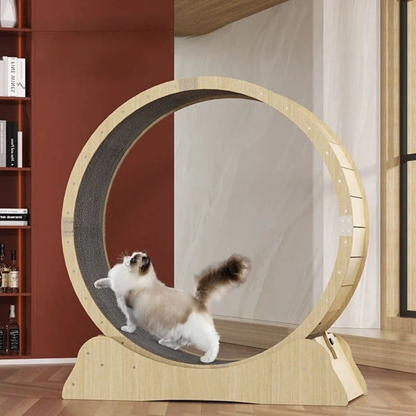 Cat Exercise Running Wheel Wooden Cat Fitness Exercise Treadmill Roller with Carpet Runway