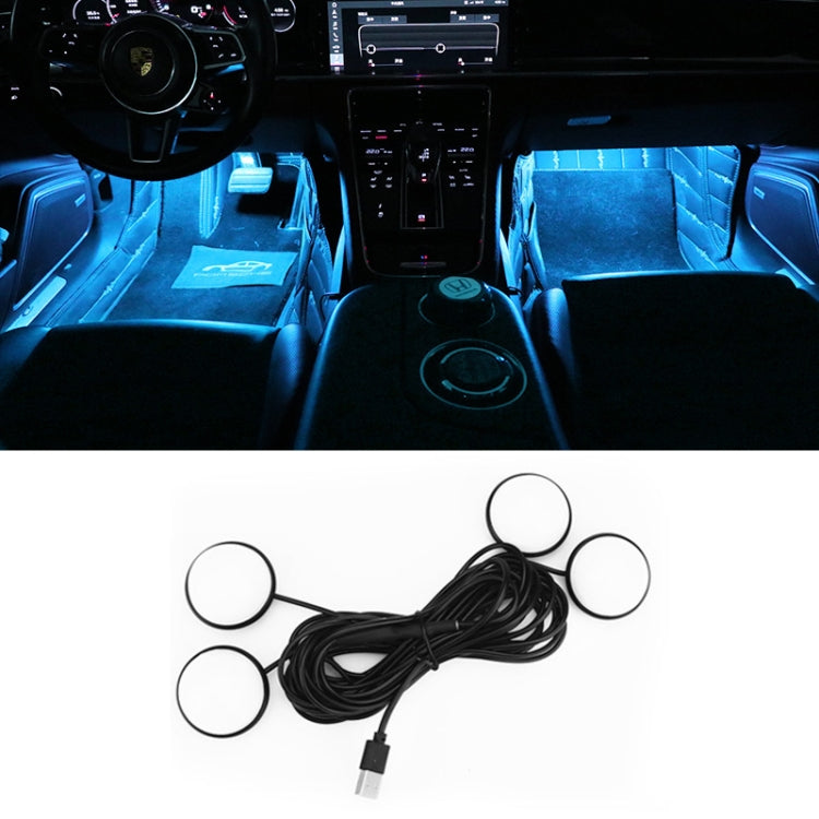 Car 4 in 1 USB RGB Foot LED Atmosphere Light Ice Blue Light