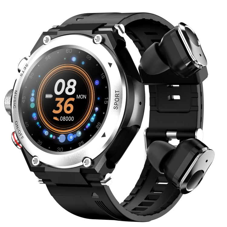 T92 1 28 inch IPS Touch Screen 2 in 1 Bluetooth Headset Smart Watch Support Heart Rate Monitoring Bluetooth Music Silver