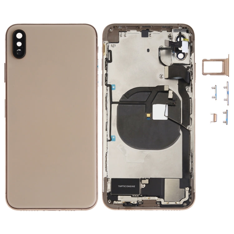 Battery Back Cover Assembly with Side Keys Speaker Ringer Buzzer Motor Camera Lens Card Tray Power Button Volume Button Charging Port Signal Flex Cable Wireless Charging Module for iPhone XS Max Gold