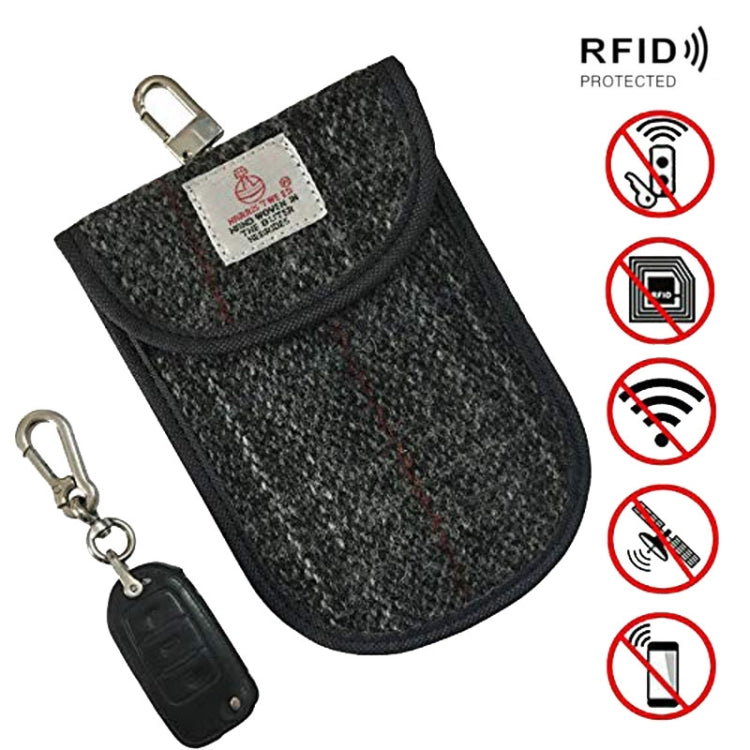 Tweed Double Layer RFID Shielded Key Bag With Keychain Anti theft Anti Loss Anti Scanning Key Holder