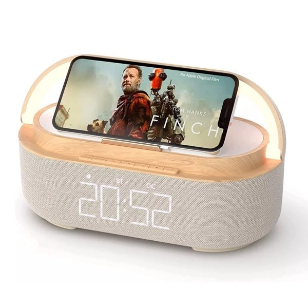 Fashionable Smart Alarm Clock with Adjustable Nightlight Fast Wireless Charging FM Radio and Speaker - eBululu.com