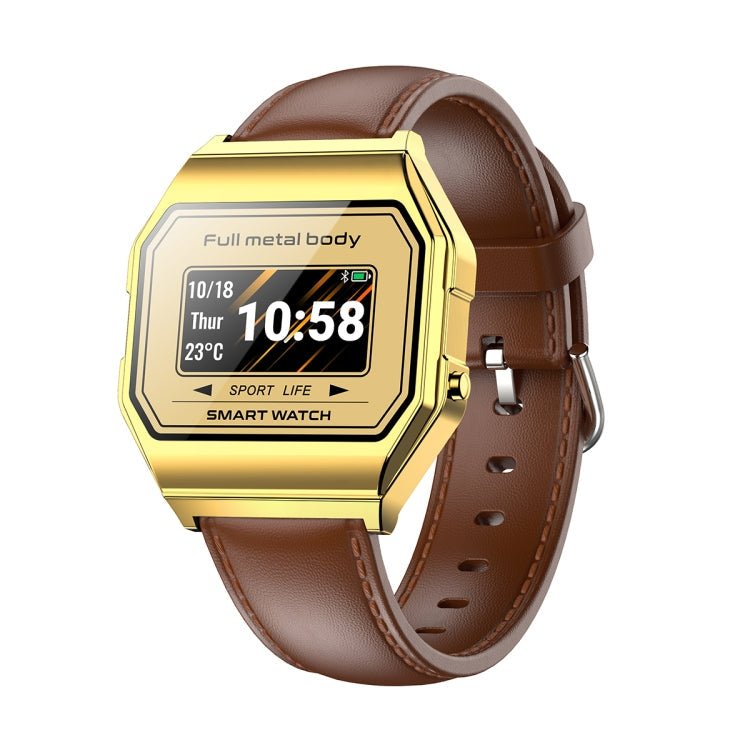 KW18 IP67 0 96 inch Leather Watchband Color Screen Smart Watch Gold - eBululu.com