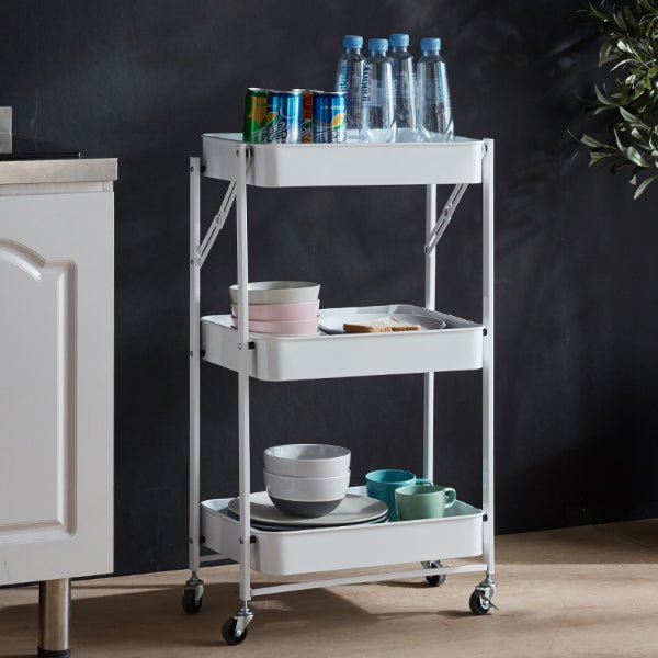 Three Tier Servin Cart Kitchen Movable Folding Multi Layer Storage and Serving Cart - eBululu.com